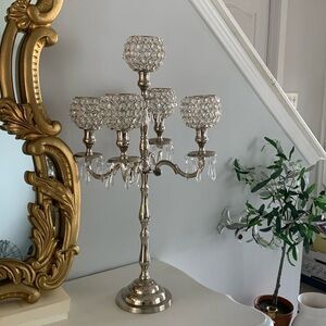 Crystal Candelabra Globe Seville, Five Arm 27"- Silver tall glam holiday wedding